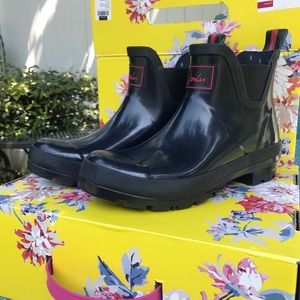 JOULES NAVY/RED GLOSSY WELLIBOBS ANKLE RAIN BOOTS